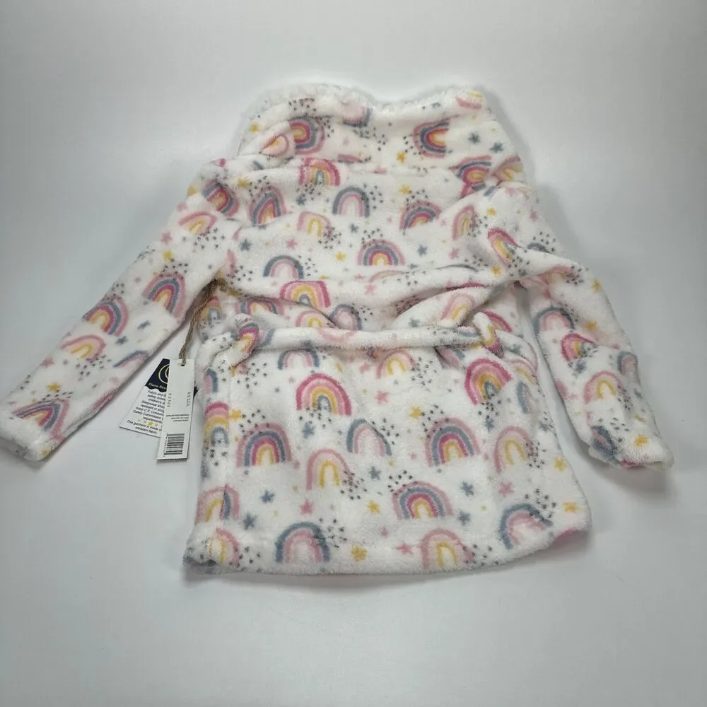 NWT Toddler Little Girl Rae Dunn Dreamer Patch Rainbow Print Fleece Robe